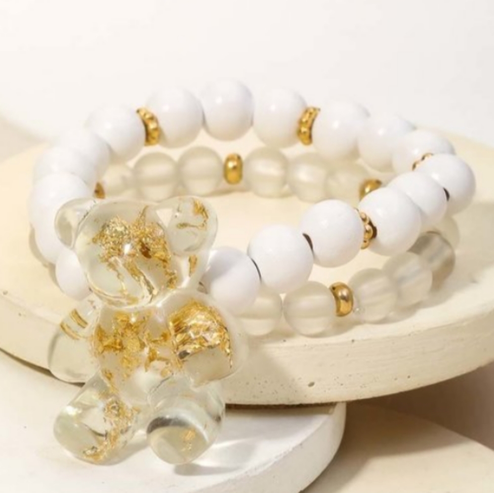 Beaded Teddy Bear Charm Bracelet Design.